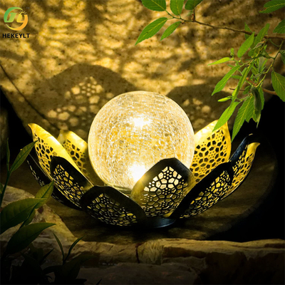 ไฟกันน้ำกลางแจ้งพลังงานแสงอาทิตย์ Crackle Globe Glass Lotus Decoration
