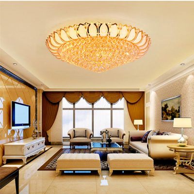 โคมไฟเพดาน LED คริสตัลหรูหรารอบห้องนอนโคมระย้าสีทอง